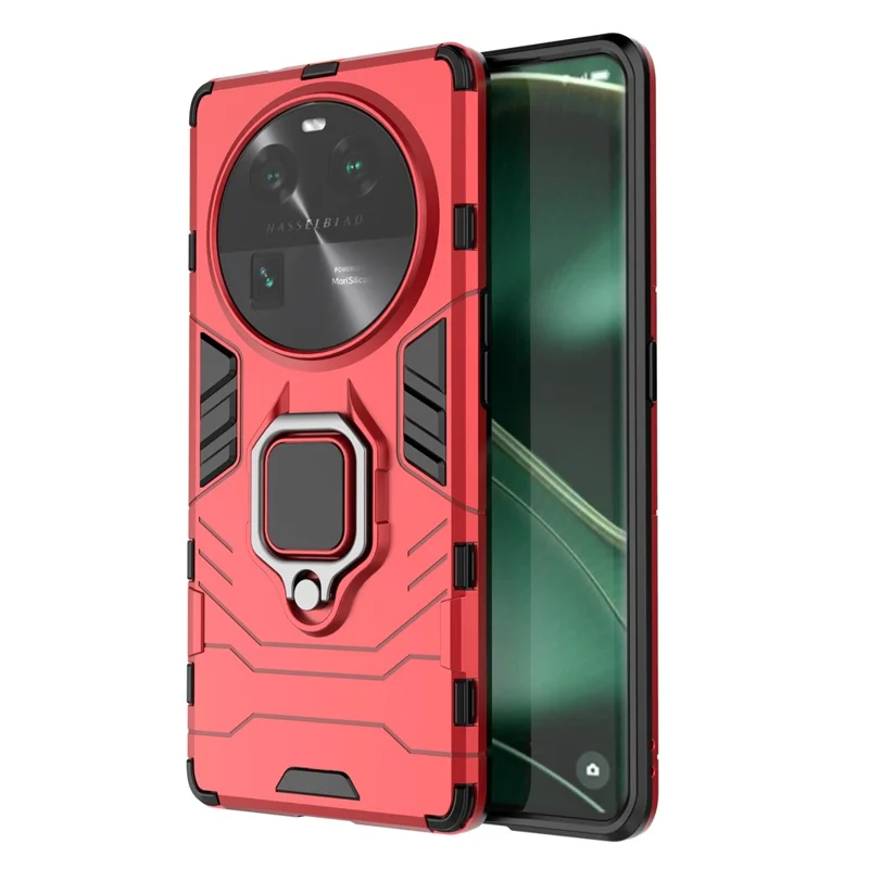 For Oppo Find X6 TPU+PC Protective Phone Case with Ring Kickstand Shockproof Armor Cover - Red