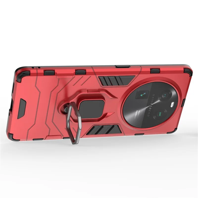 For Oppo Find X6 TPU+PC Protective Phone Case with Ring Kickstand Shockproof Armor Cover - Red