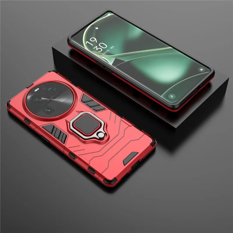 For Oppo Find X6 TPU+PC Protective Phone Case with Ring Kickstand Shockproof Armor Cover - Red