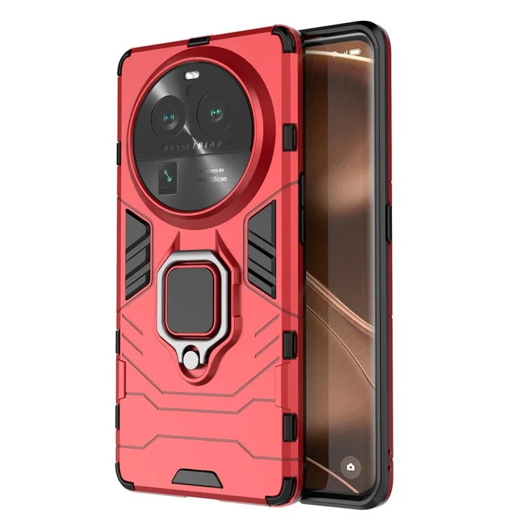 For Oppo Find X6 Pro TPU+PC Armor Defender Phone Case Finger Ring Kickstand Anti-Drop Cover - Red