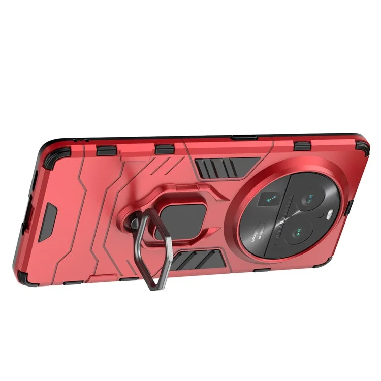 For Oppo Find X6 Pro TPU+PC Armor Defender Phone Case Finger Ring Kickstand Anti-Drop Cover - Red
