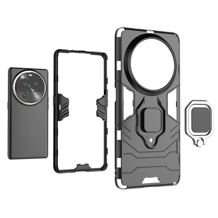 For Oppo Find X6 Pro TPU+PC Armor Defender Phone Case Finger Ring Kickstand Anti-Drop Cover - Red
