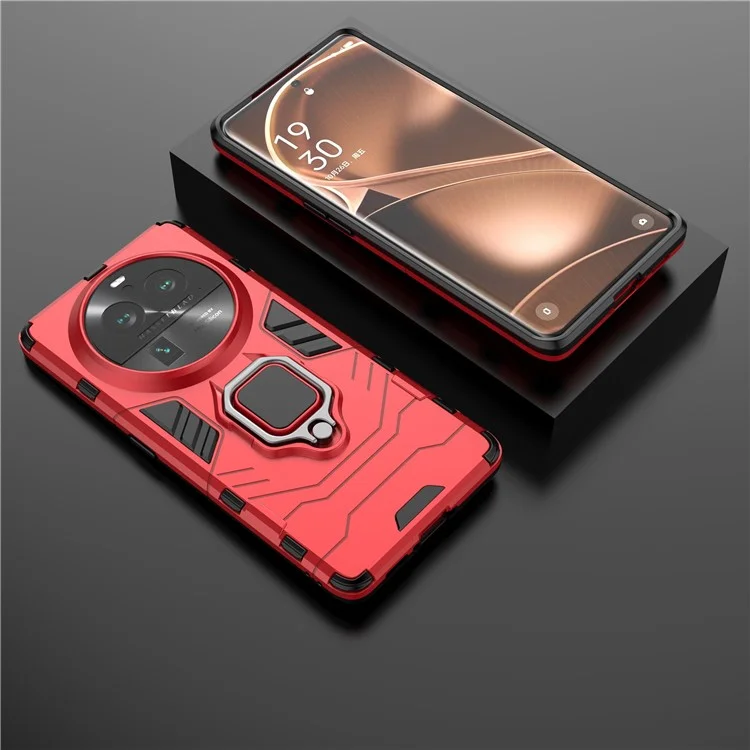 For Oppo Find X6 Pro TPU+PC Armor Defender Phone Case Finger Ring Kickstand Anti-Drop Cover - Red