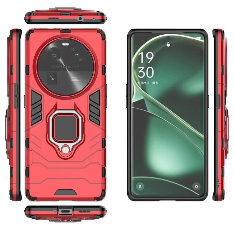 For Oppo Find X6 Pro TPU+PC Armor Defender Phone Case Finger Ring Kickstand Anti-Drop Cover - Red