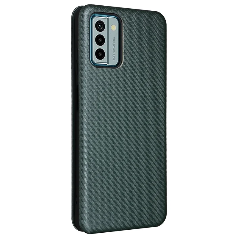 Для Nokia G22 Carbon Fiber Texture Leather Case Flip Folio Stand Phone Cover with Card Holder - Зеленый