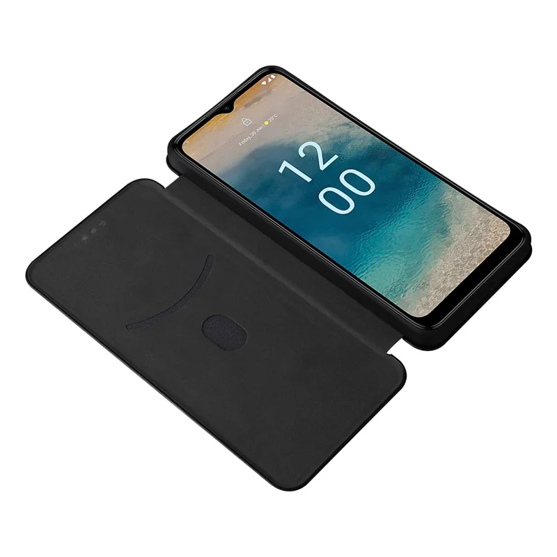 For Nokia G22 Carbon Fiber Texture Leather Case Flip Folio Stand Phone Cover with Card Holder - Black