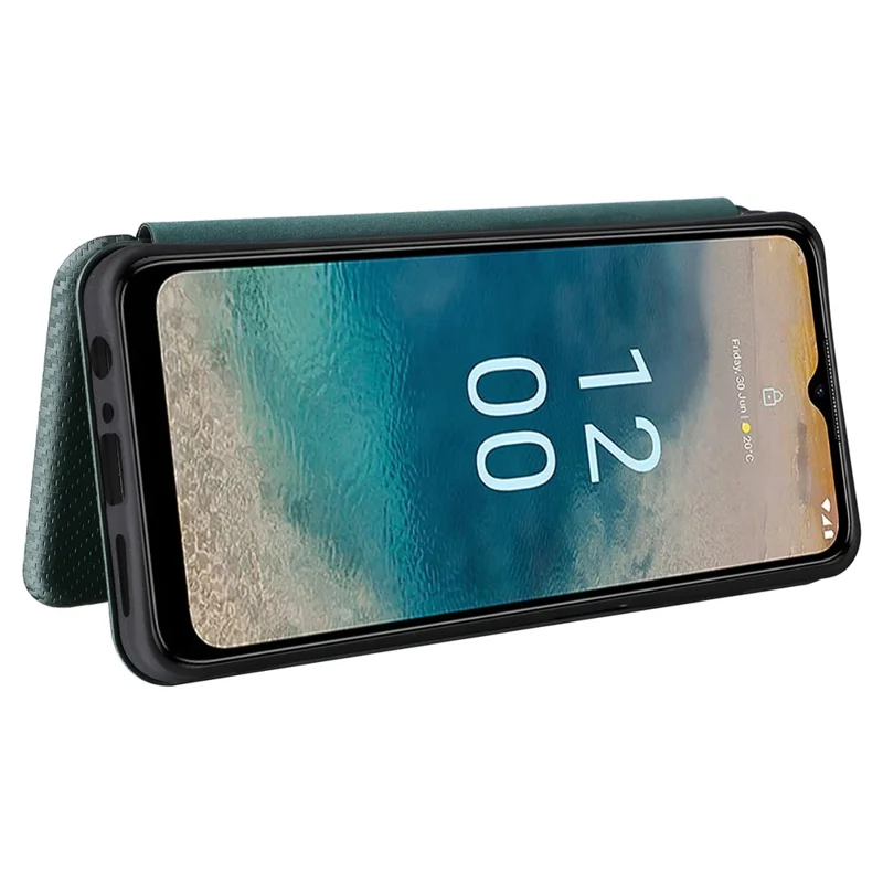 For Nokia G22 Carbon Fiber Texture Leather Case Flip Folio Stand Phone Cover with Card Holder - Black
