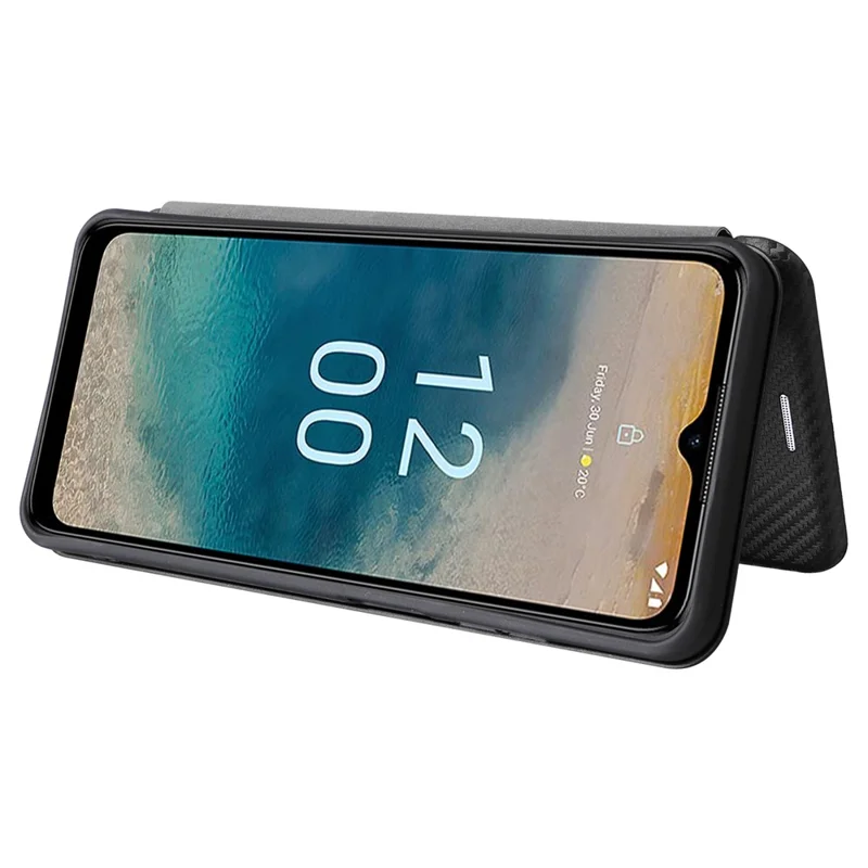 For Nokia G22 Carbon Fiber Texture Leather Case Flip Folio Stand Phone Cover with Card Holder - Black