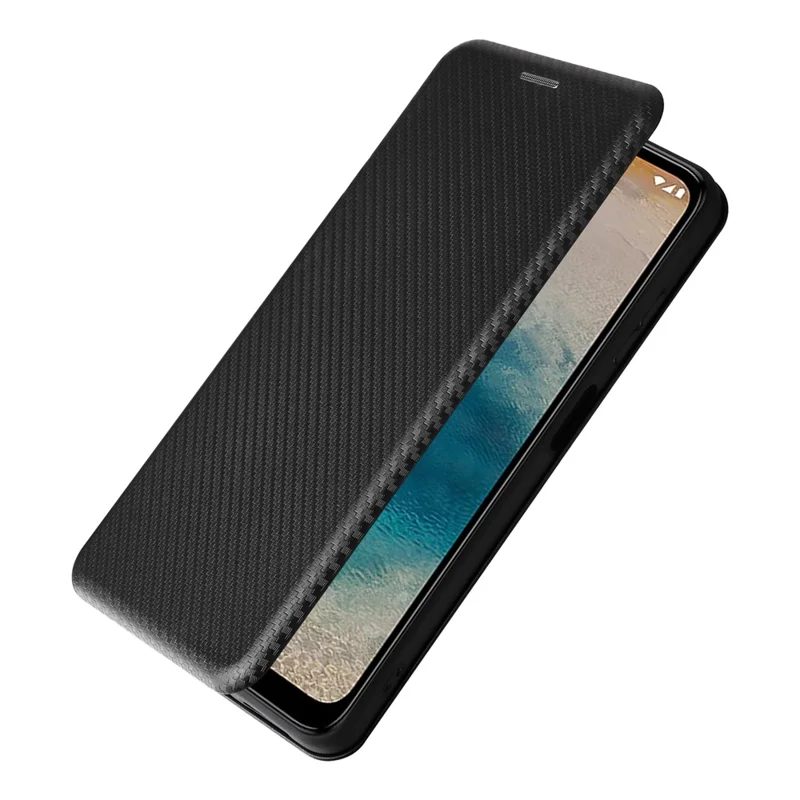 For Nokia G22 Carbon Fiber Texture Leather Case Flip Folio Stand Phone Cover with Card Holder - Black