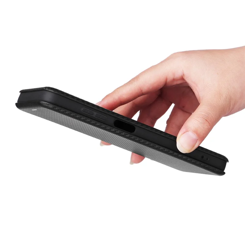 For Nokia G22 Carbon Fiber Texture Leather Case Flip Folio Stand Phone Cover with Card Holder - Black