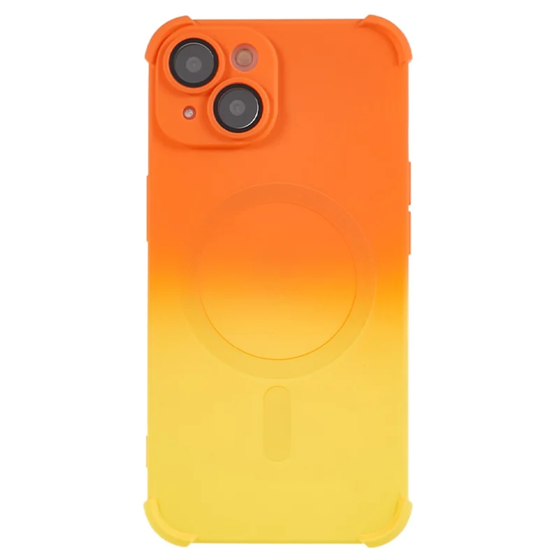Magnetic TPU Case for iPhone 13 , Glass Lens Protector Gradient Dual Color Phone Cover - Orange + Yellow