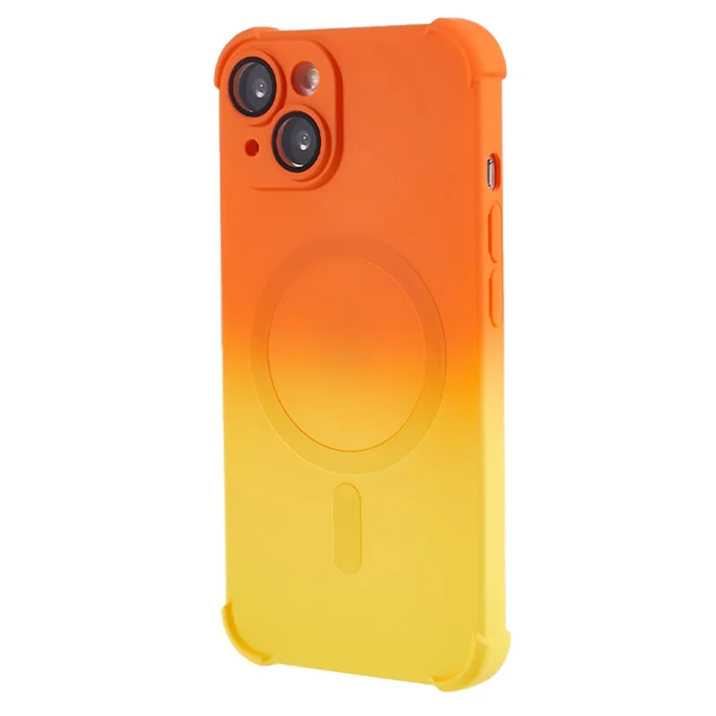 Magnetic TPU Case for iPhone 13 , Glass Lens Protector Gradient Dual Color Phone Cover - Orange + Yellow