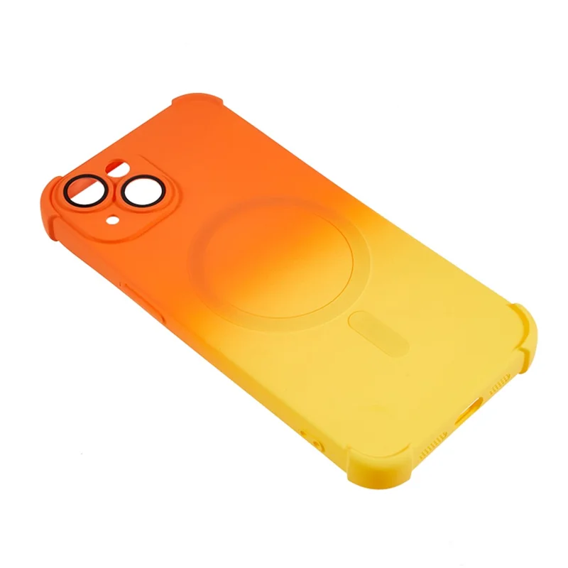 Magnetic TPU Case for iPhone 13 , Glass Lens Protector Gradient Dual Color Phone Cover - Orange + Yellow