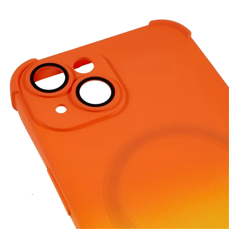 Magnetic TPU Case for iPhone 13 , Glass Lens Protector Gradient Dual Color Phone Cover - Orange + Yellow