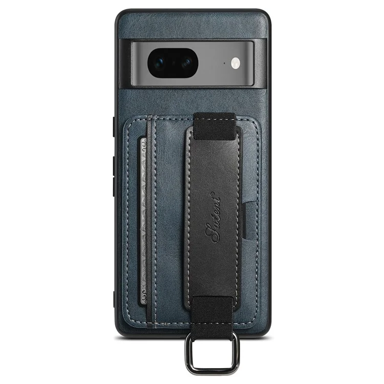 SUTENI H13 Für Google Pixel 7 5G Lederbeschichteter PC+TPU-Rückendeckel, Ständer-Kartenfach, Telefonabdeckung mit Handschlaufe - Blau