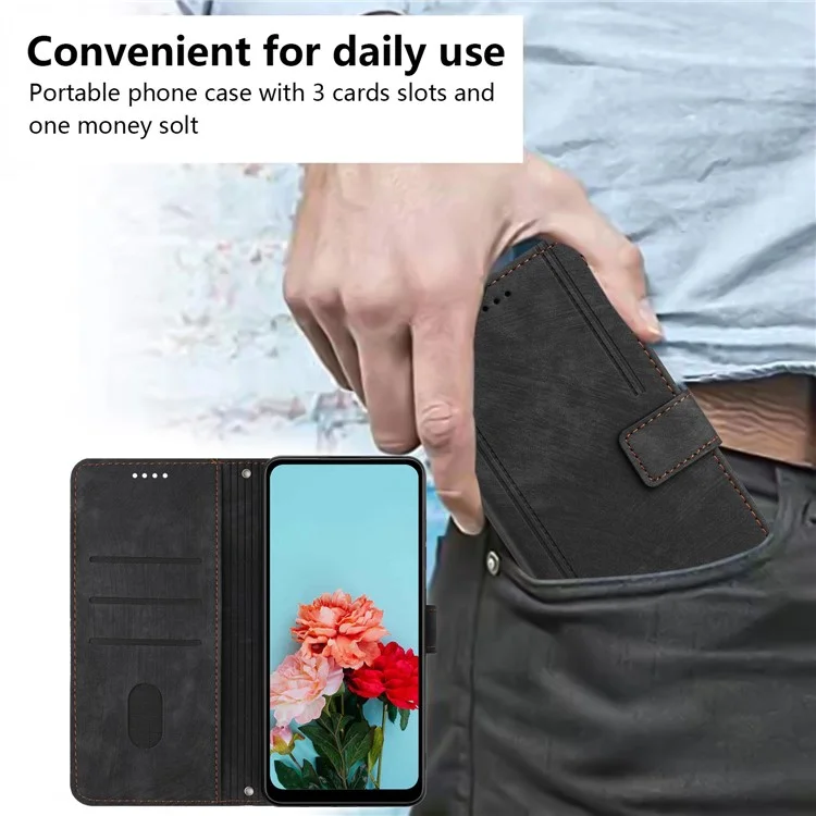 Für Iphone 13 Pro-leder-ständer Brieftasche Telefon Hülle Skin-touch-leitungen Eingeprägter Telefonabdeckung - Schwarz