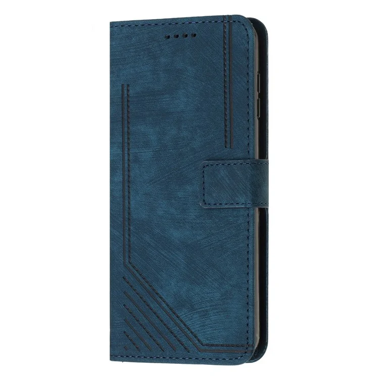 Für Iphone 13 Pro-leder-ständer Brieftasche Telefon Hülle Skin-touch-leitungen Eingeprägter Telefonabdeckung - Saphir