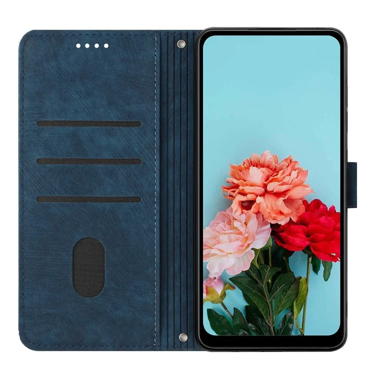 Für Iphone 13 Pro-leder-ständer Brieftasche Telefon Hülle Skin-touch-leitungen Eingeprägter Telefonabdeckung - Saphir