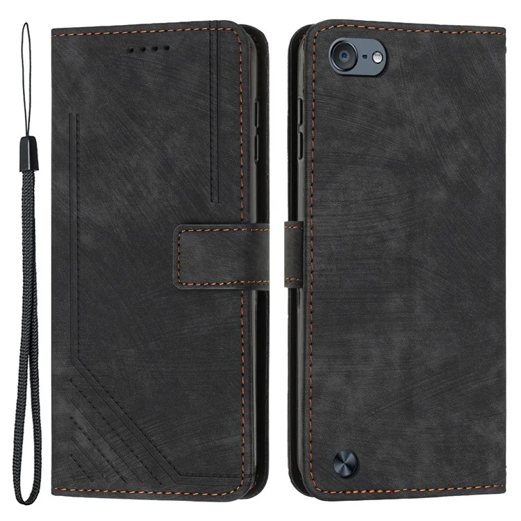 Für iPod Touch 5 / 6 / (2019) Handyhülle PU-Leder Standfunktion Wallet Skin-touch Linien geprägt Cover - Schwarz