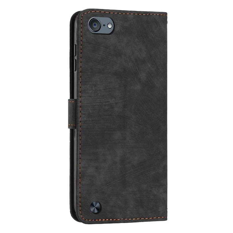 Für iPod Touch 5 / 6 / (2019) Handyhülle PU-Leder Standfunktion Wallet Skin-touch Linien geprägt Cover - Schwarz
