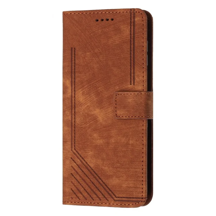 For iPod Touch 5 / 6 / (2019) Phone Case PU Leather Stand Wallet Skin-touch Lines Imprinted Cover - Brown