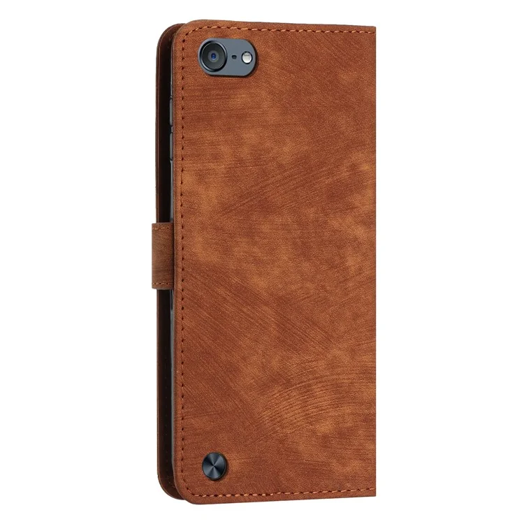 For iPod Touch 5 / 6 / (2019) Phone Case PU Leather Stand Wallet Skin-touch Lines Imprinted Cover - Brown