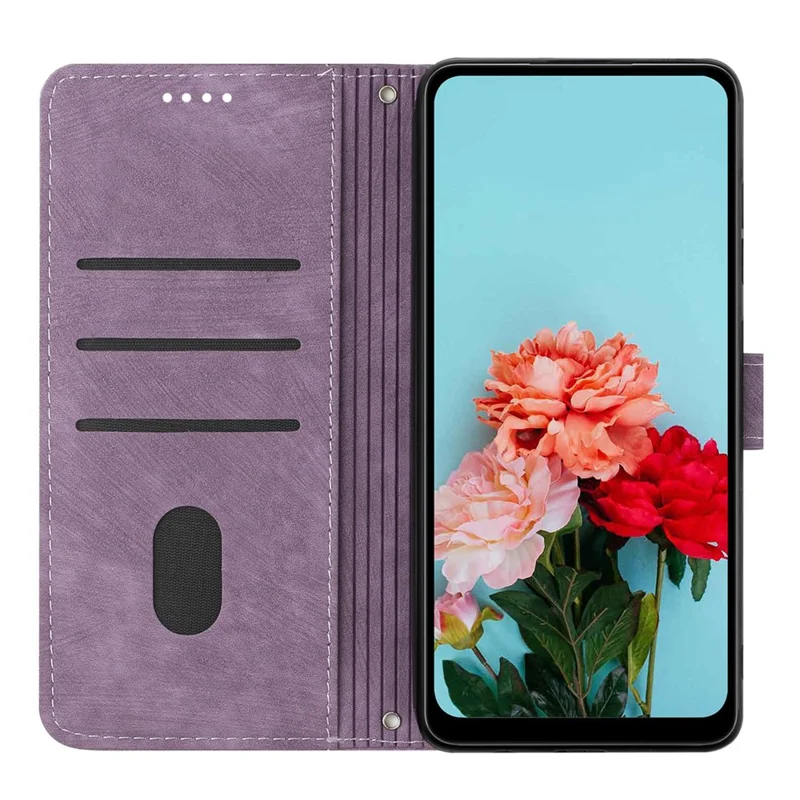 For iPod Touch 5 / 6 / (2019) Phone Case PU Leather Stand Wallet Skin-touch Lines Imprinted Cover - Purple