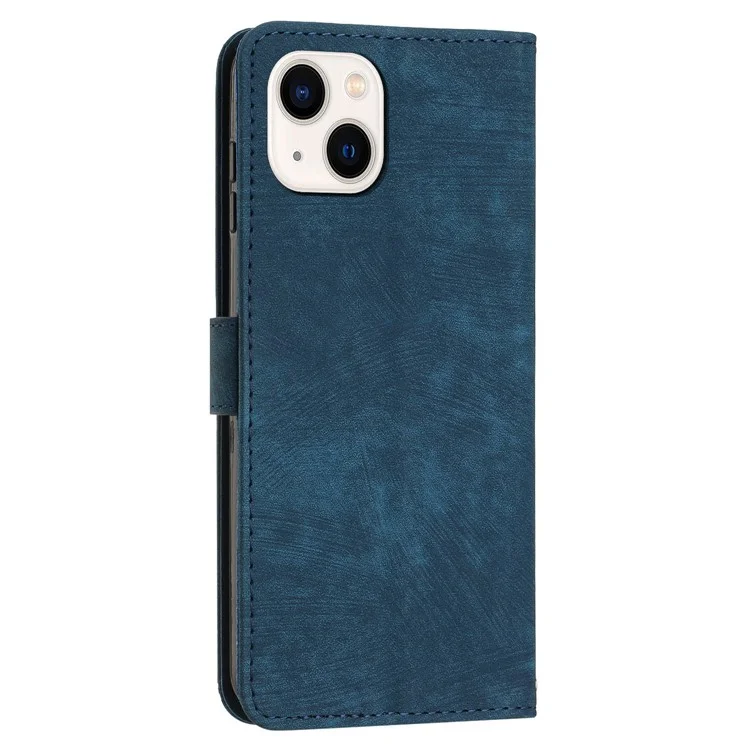 Für iPhone 13 mini 5.4 Zoll PU-Leder Flip Folio Case Lines Imprinted Stand Wallet Phone Cover - Sapphire