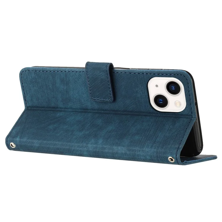 Für iPhone 13 mini 5.4 Zoll PU-Leder Flip Folio Case Lines Imprinted Stand Wallet Phone Cover - Sapphire