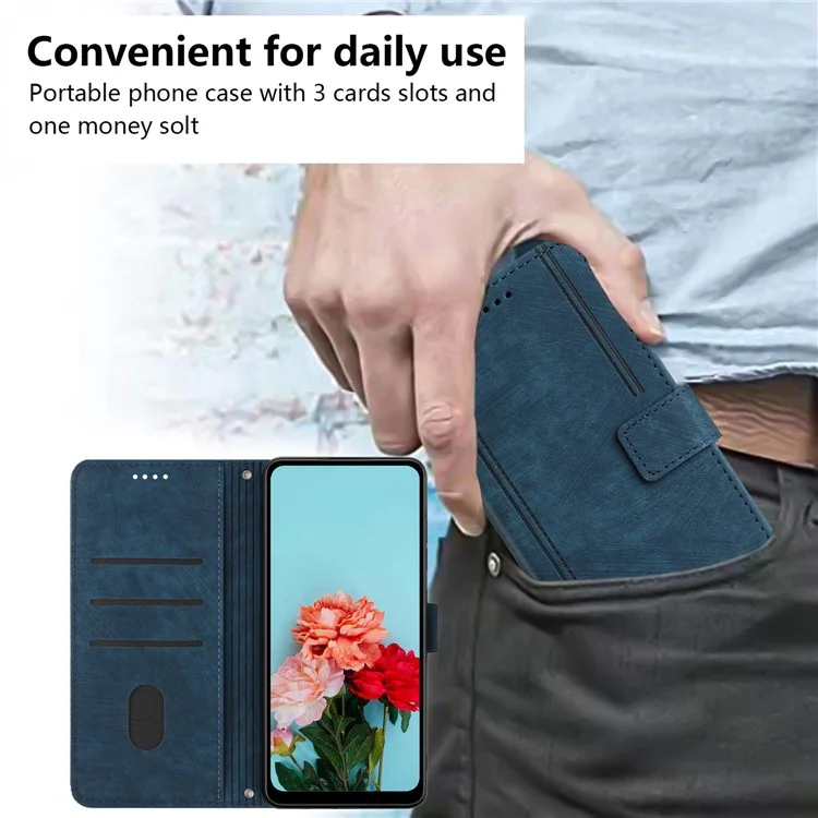 Für iPhone 13 mini 5.4 Zoll PU-Leder Flip Folio Case Lines Imprinted Stand Wallet Phone Cover - Sapphire