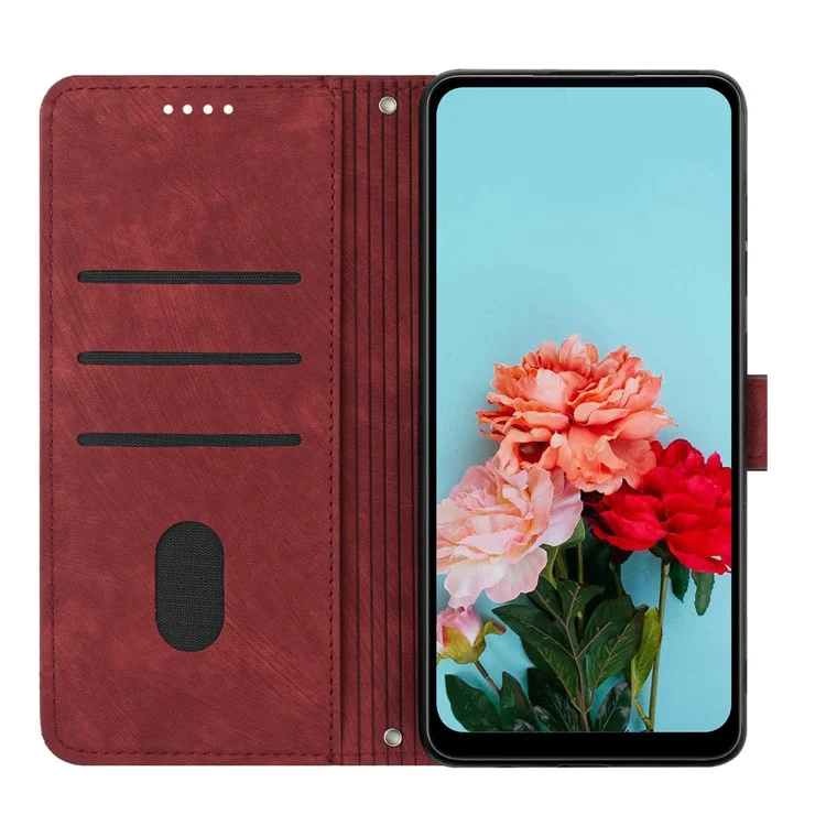 For iPod Touch (2019) / Touch 6 / Touch 5 Crossbody Wallet Case PU Leather Lines Imprinted Stand Phone Cover - Red