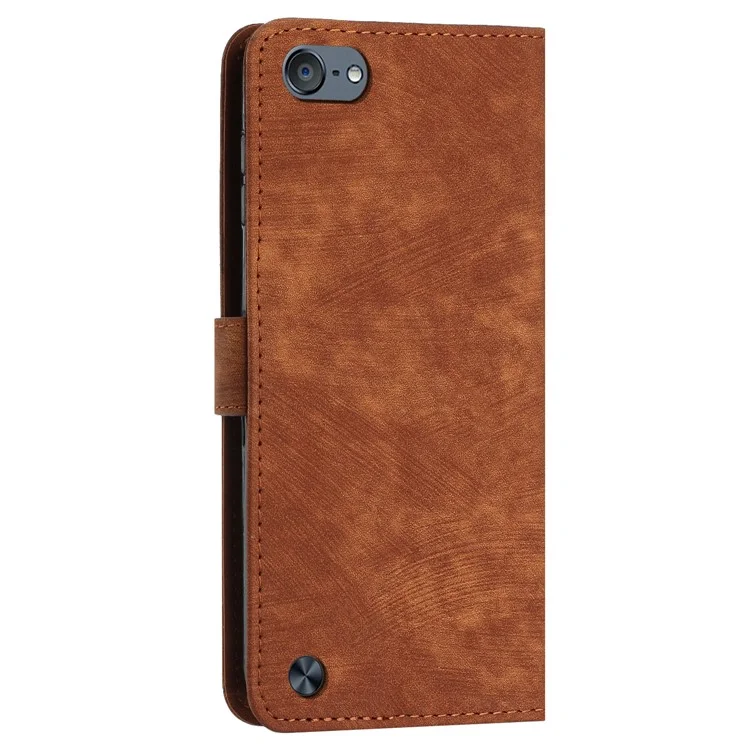 For iPod Touch (2019) / Touch 6 / Touch 5 Crossbody Wallet Case PU Leather Lines Imprinted Stand Phone Cover - Brown