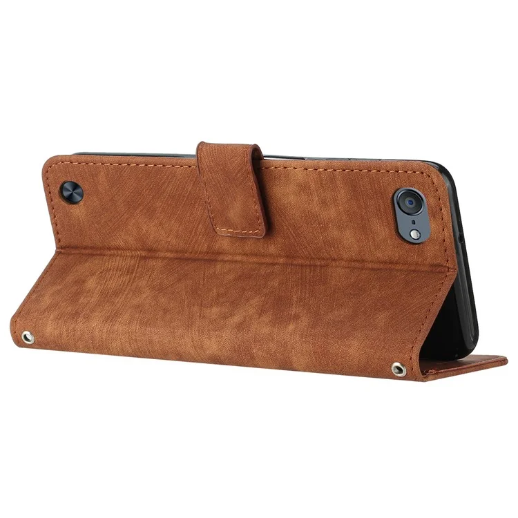 For iPod Touch (2019) / Touch 6 / Touch 5 Crossbody Wallet Case PU Leather Lines Imprinted Stand Phone Cover - Brown