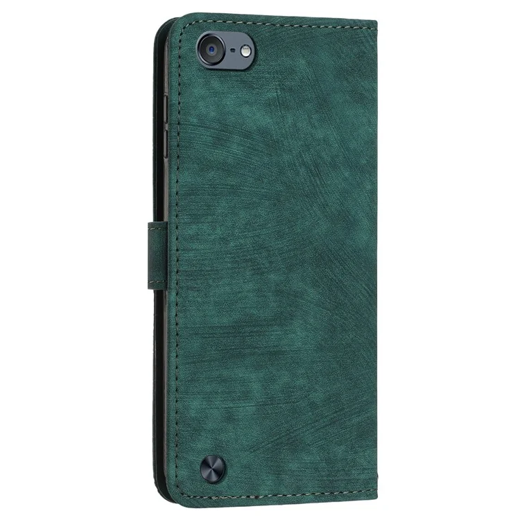 For iPod Touch (2019) / Touch 6 / Touch 5 Crossbody Wallet Case PU Leather Lines Imprinted Stand Phone Cover - Green