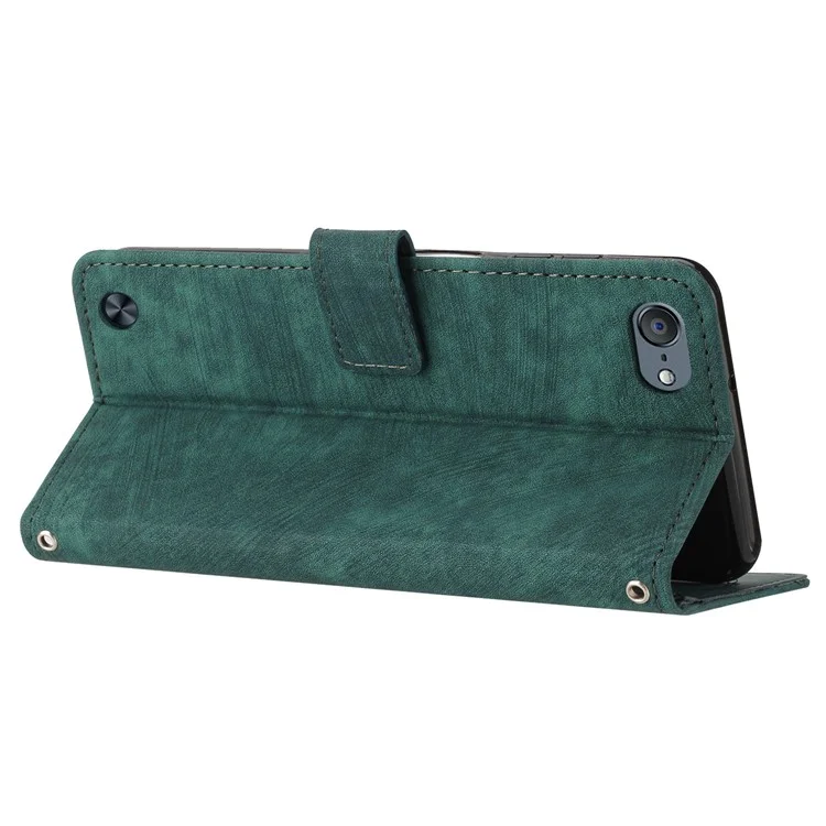 For iPod Touch (2019) / Touch 6 / Touch 5 Crossbody Wallet Case PU Leather Lines Imprinted Stand Phone Cover - Green