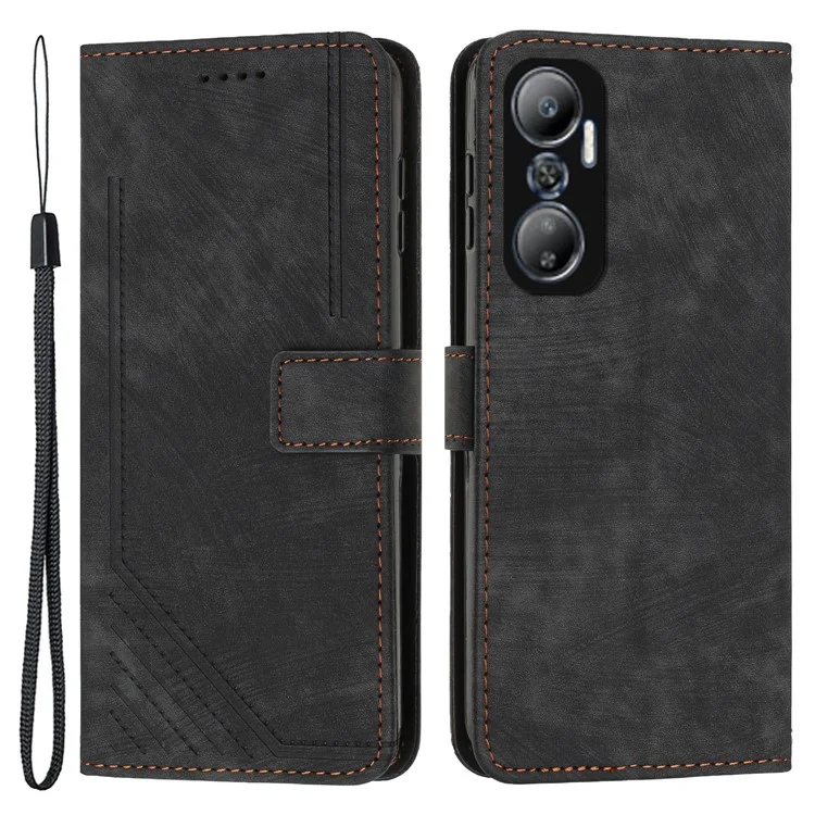 Für Infinix Hot 20 4G Skin-Touch Leather Phone Case Lines Imprinted Cover mit Ständer und Geldbörse - Schwarz