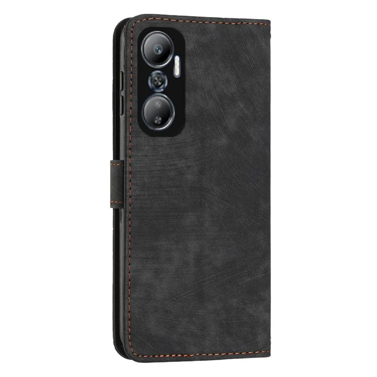 Für Infinix Hot 20 4G Skin-Touch Leather Phone Case Lines Imprinted Cover mit Ständer und Geldbörse - Schwarz