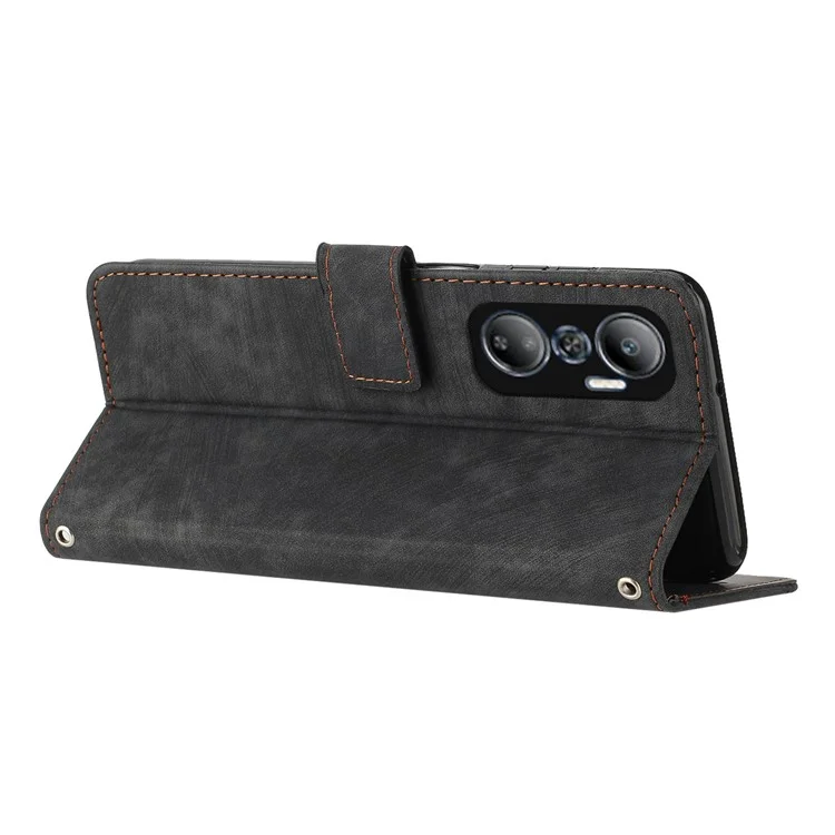 Für Infinix Hot 20 4G Skin-Touch Leather Phone Case Lines Imprinted Cover mit Ständer und Geldbörse - Schwarz