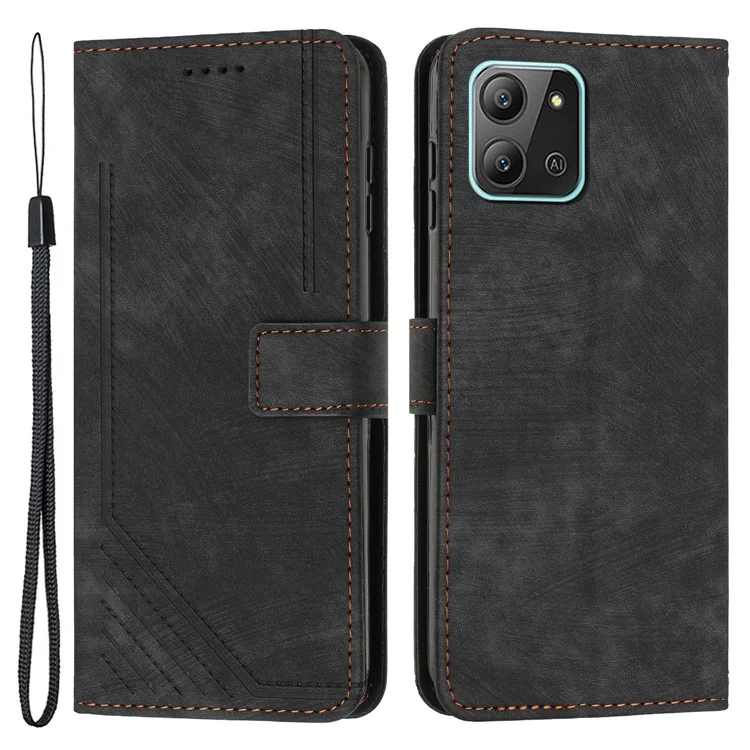 Funda de teléfono de piel para Infinix Hot 11 2022 4G, con soporte y ranuras para tarjetas - Negro