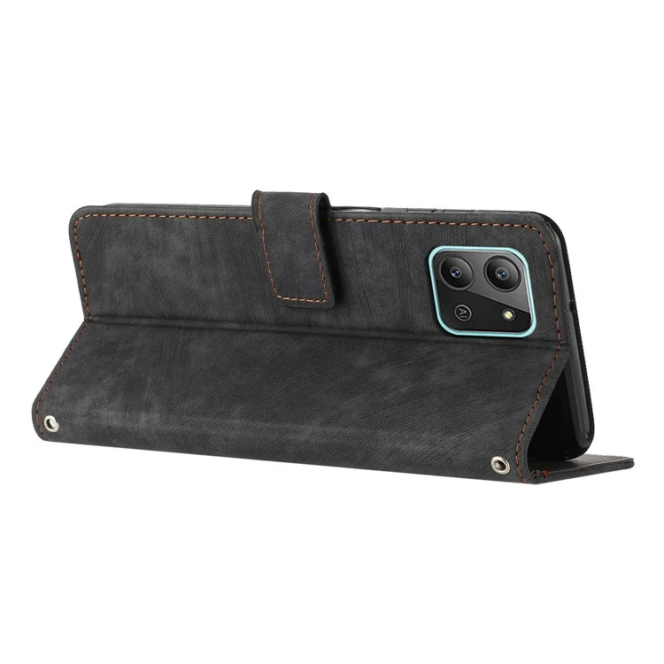 Funda de teléfono de piel para Infinix Hot 11 2022 4G, con soporte y ranuras para tarjetas - Negro