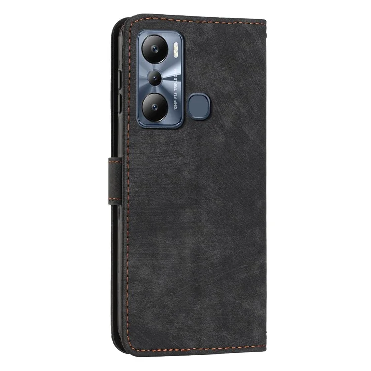 Для Infinix Hot 20 Play 4G PU Leather Wallet Case Lines Imprinted Stand Skin-Touch Phone Cover - Черный