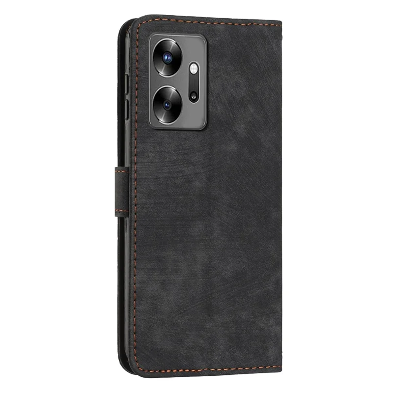For Infinix Zero 20 4G Leather Phone Stand Case Skin-Touch Lines Imprinted Wallet Phone Cover - Black