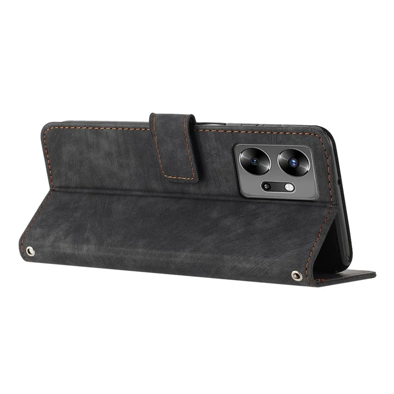 For Infinix Zero 20 4G Leather Phone Stand Case Skin-Touch Lines Imprinted Wallet Phone Cover - Black