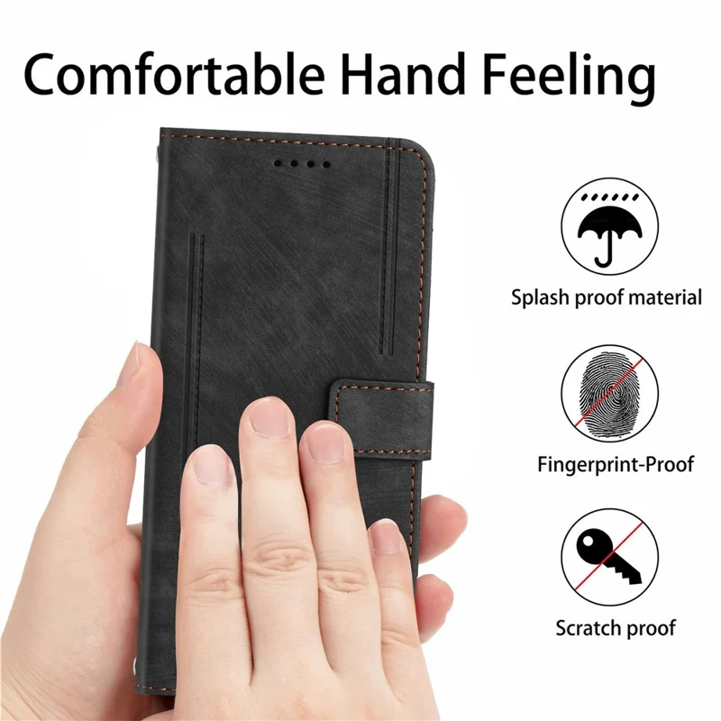 For Infinix Zero 20 4G Leather Phone Stand Case Skin-Touch Lines Imprinted Wallet Phone Cover - Black