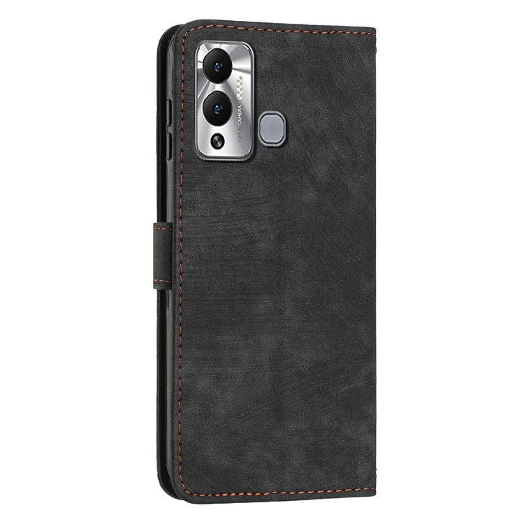 For Infinix Hot 12 Play 4G Skin-Touch Wallet Phone Case Lines Imprinted Leather Stand Cover - Black