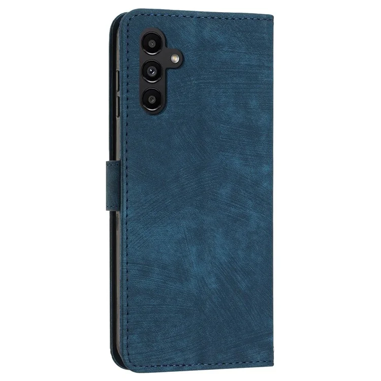 Phone Case for Samsung Galaxy A24 4G (162.1 x 77.6 x 8.3mm) PU Leather Lines Imprinted Stand Flip Wallet Cover - Sapphire