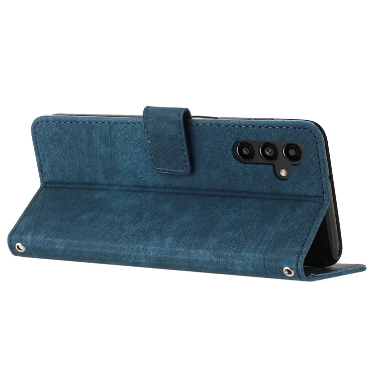 Phone Case for Samsung Galaxy A24 4G (162.1 x 77.6 x 8.3mm) PU Leather Lines Imprinted Stand Flip Wallet Cover - Sapphire