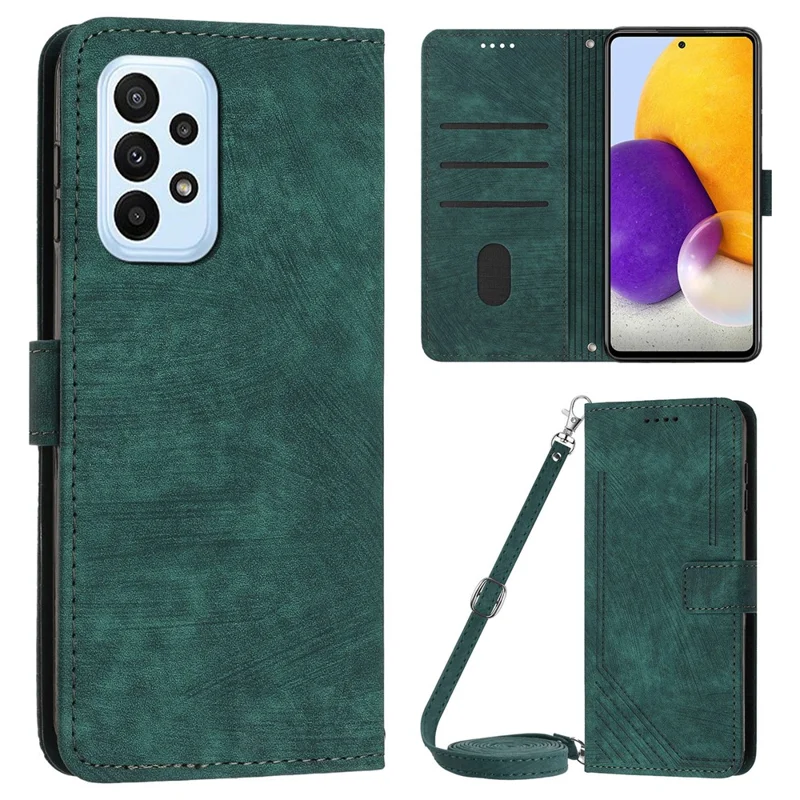 For Samsung Galaxy A73 5G Wallet Phone Case PU Leather Lines Imprinted Shell Stand Phone Cover - Green