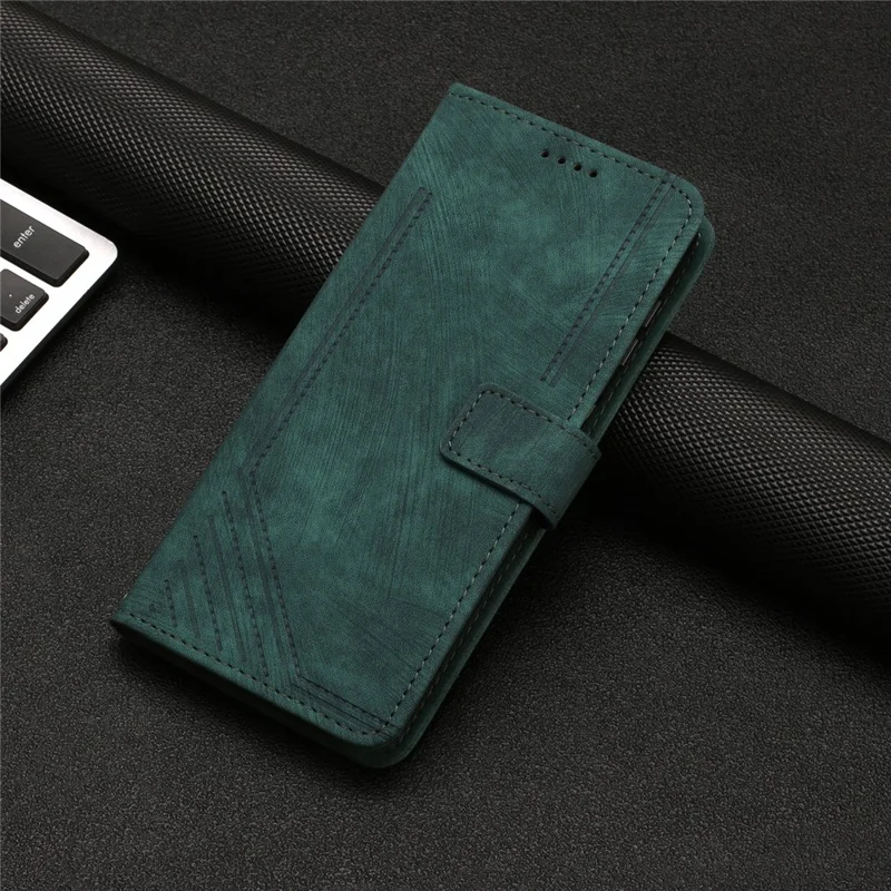 For Samsung Galaxy A73 5G Wallet Phone Case PU Leather Lines Imprinted Shell Stand Phone Cover - Green