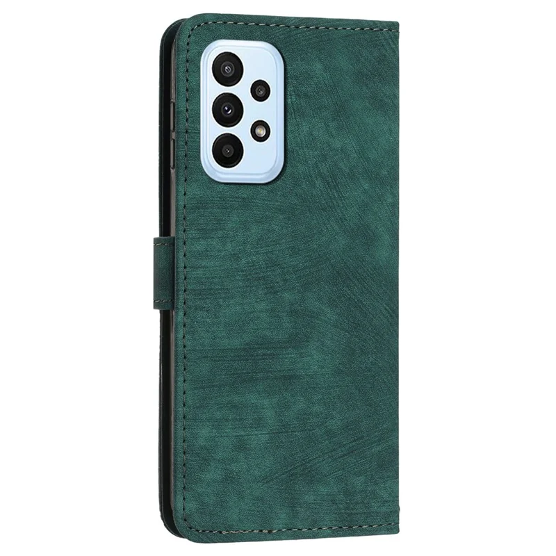 For Samsung Galaxy A73 5G Wallet Phone Case PU Leather Lines Imprinted Shell Stand Phone Cover - Green